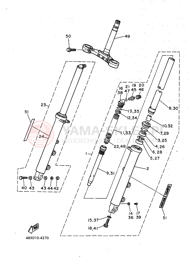 Schemat "Amortyzatory przód" do Yamaha FZ600
