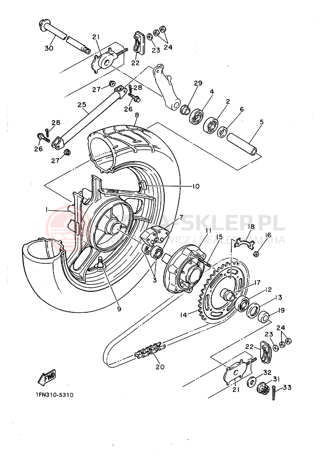 Schemat "Koło tył" do Yamaha FZ750