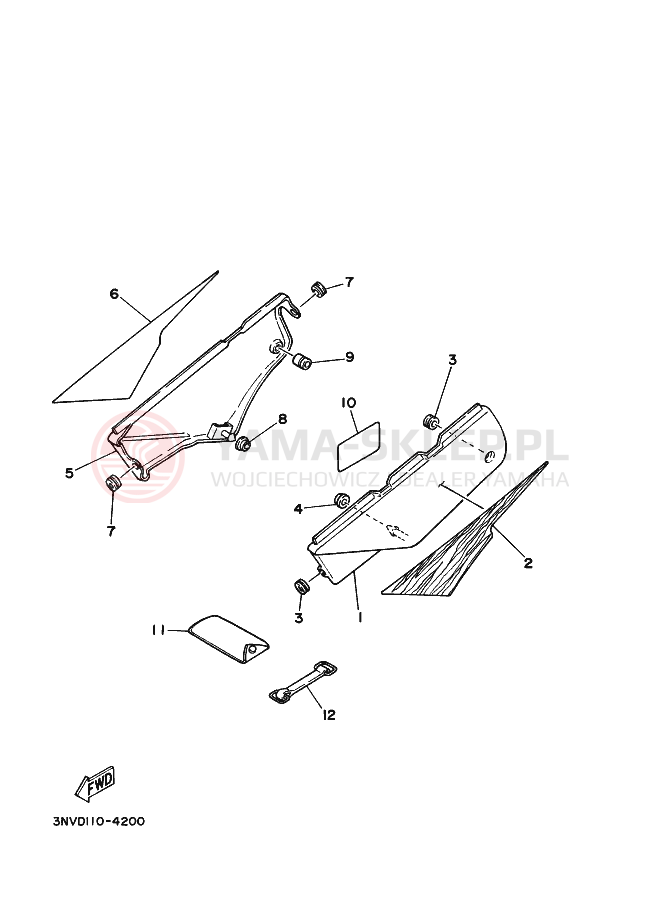 Schemat "Pokrywa boczna" do Yamaha XT350