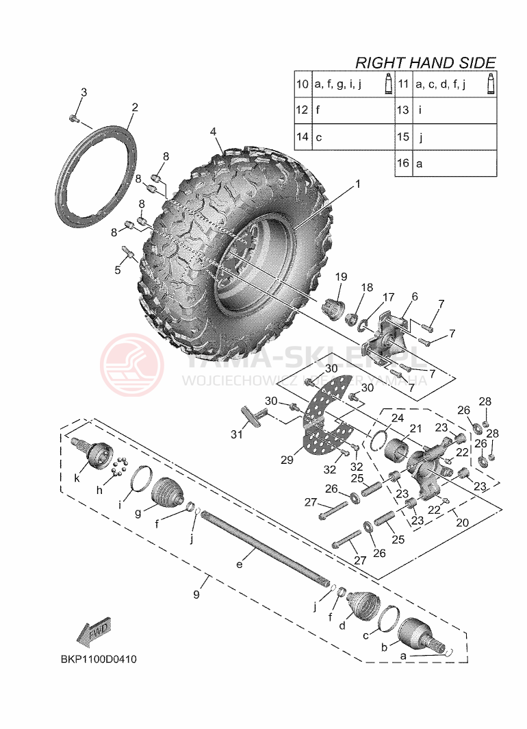 Schemat "TYLNE KOŁO 2" do Yamaha WOLVERINE RMAX2 1000 SE