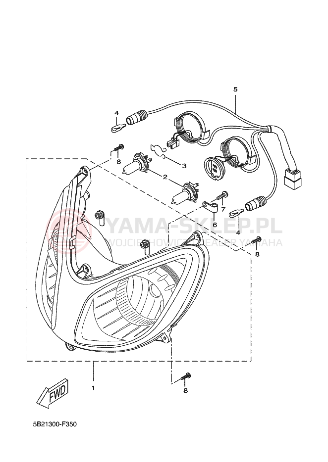 Schemat "Lampa przód" do Yamaha XCITY