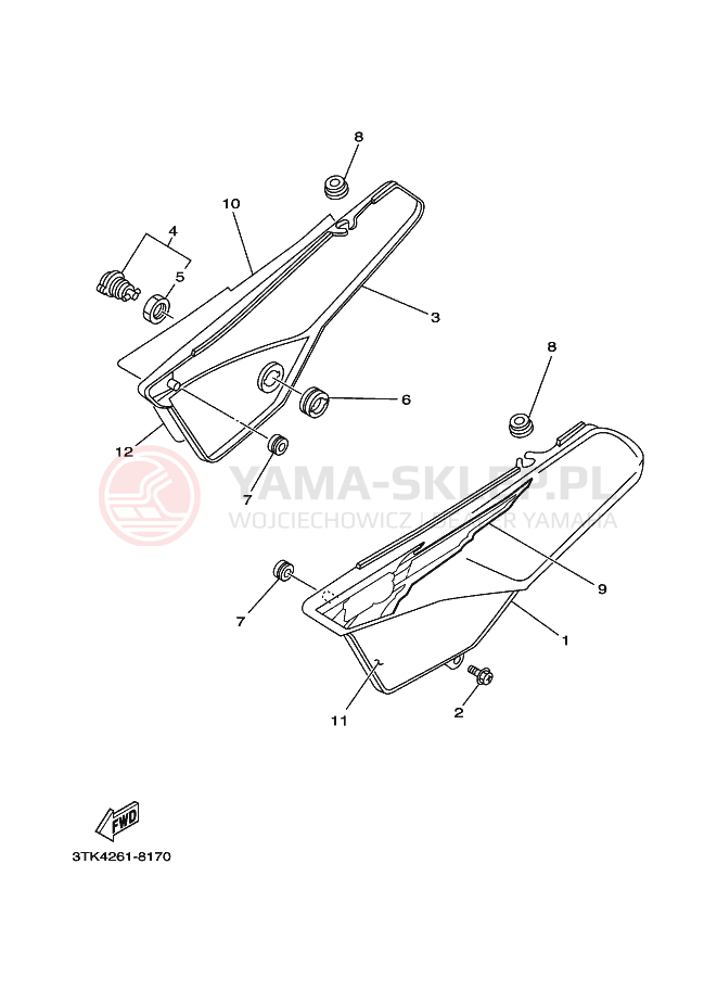 Schemat "Pokrywa boczna" do Yamaha DT175 DT175L