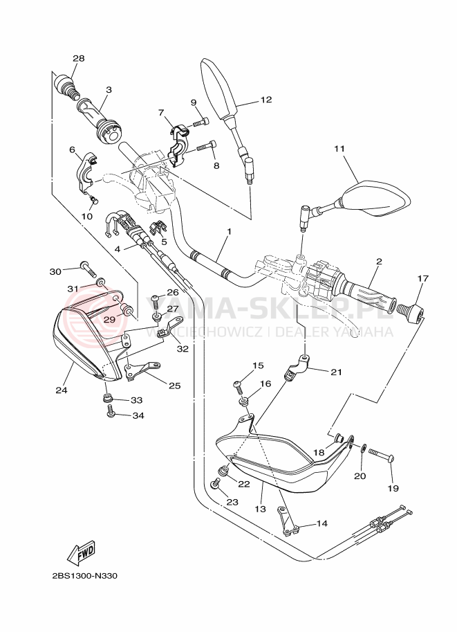 Schemat "Kierownica i osprzęt" do Yamaha XT1200Z