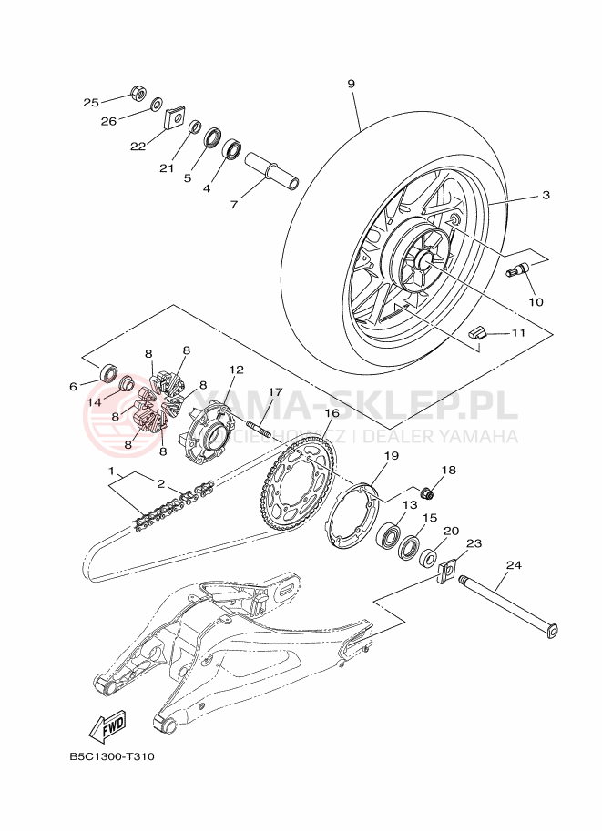 Schemat "Koło tył" do Yamaha TRACER 900