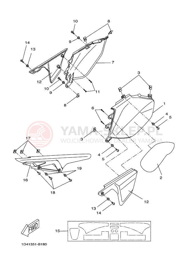 Schemat "Pokrywa boczna" do Yamaha DT50X