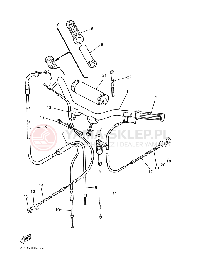 Schemat "Kierownica i osprzęt" do Yamaha PW50