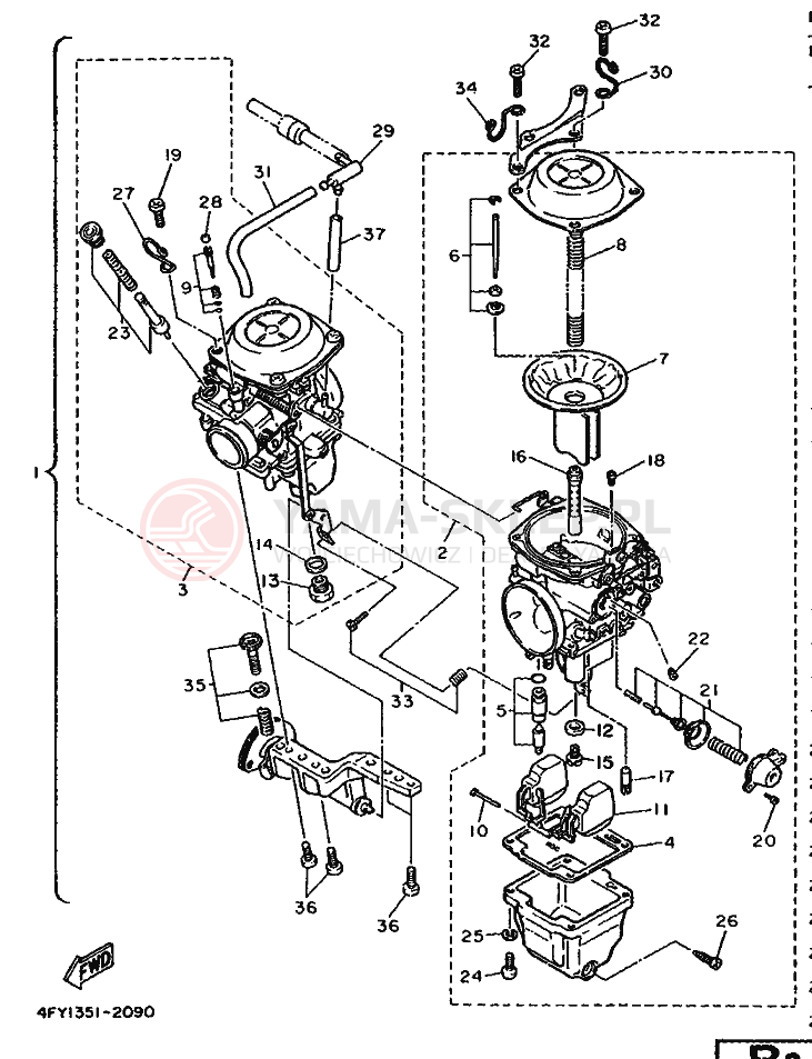 Schemat "Gaźnik" do Yamaha XV750 VIRAGO