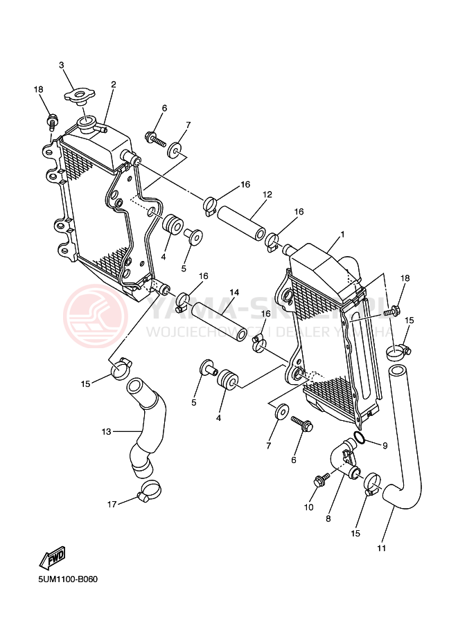 Schemat "Węże chłodnicy" do Yamaha WR250F