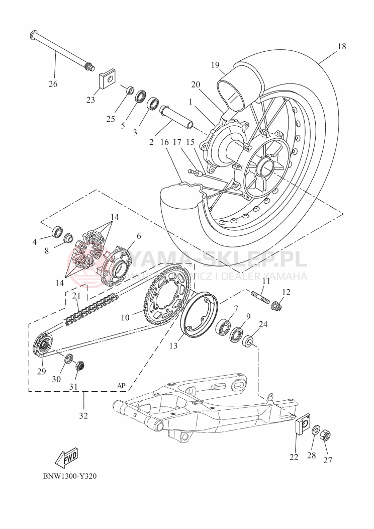 Schemat "Koło tył" do Yamaha TENERE 700 EXTREME