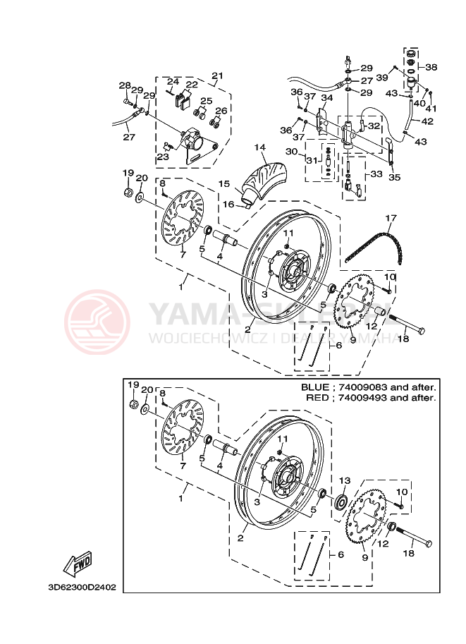 Schemat "TYLNE KOŁO I UKŁAD HAMULCOWY" do Yamaha XT125X
