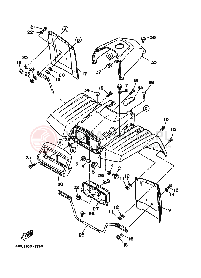 Schemat "Przedni błotnik" do Yamaha YFM350FWB