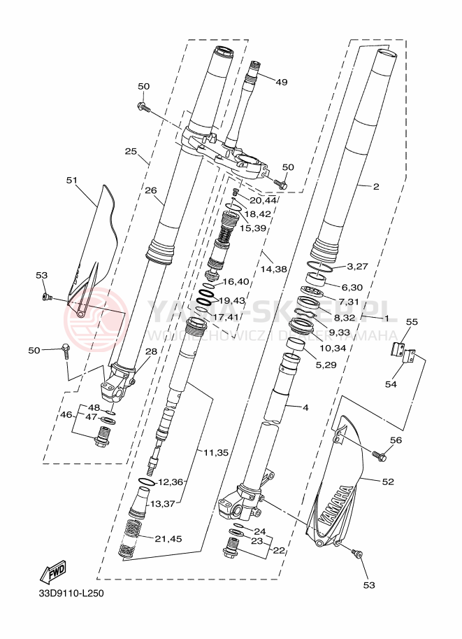 Schemat "Amortyzatory przód" do Yamaha YZ450F