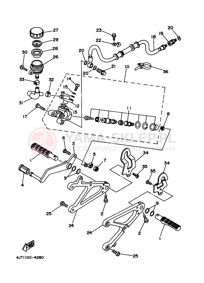 Schemat "Stopka postojowa i podnóżki" do Yamaha TZ125