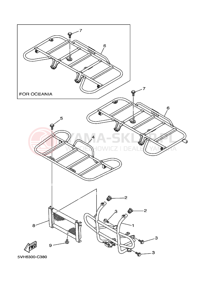Schemat "osłona / stelaż" do Yamaha KODIAK 2WD