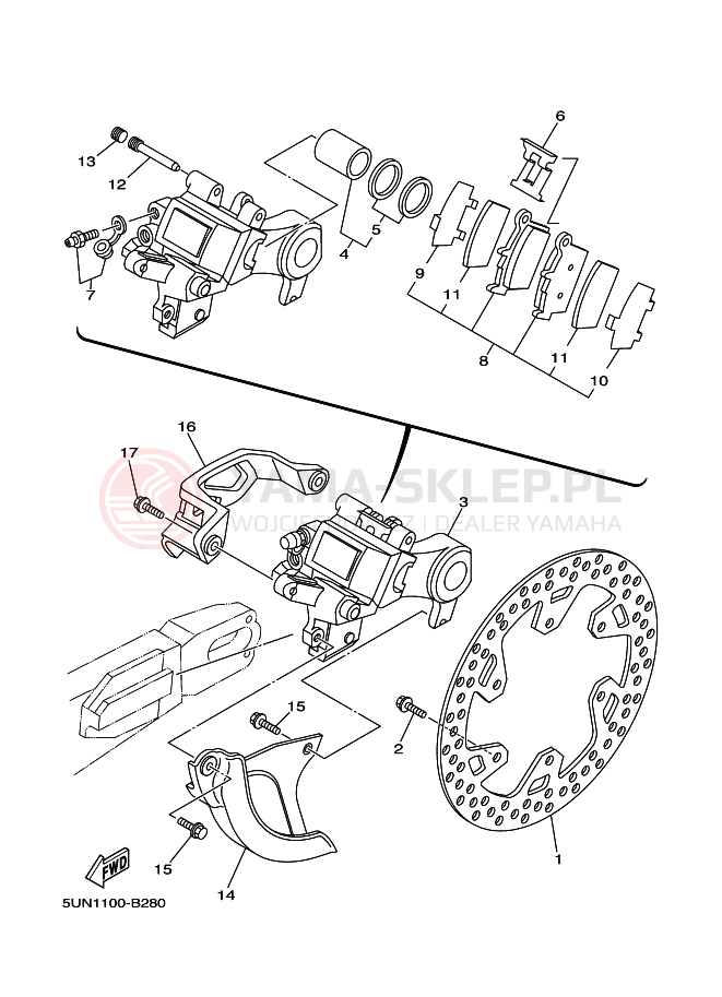 Schemat "Zacisk hamulcowy tylny" do Yamaha YZ250
