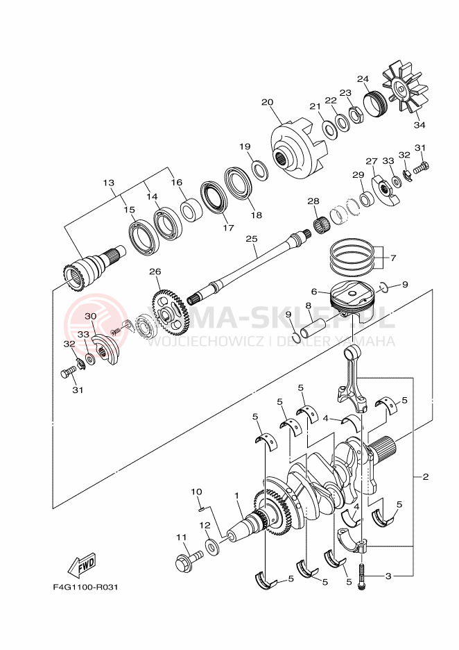 Schemat "Wał korbowy, tłok" do Yamaha EX