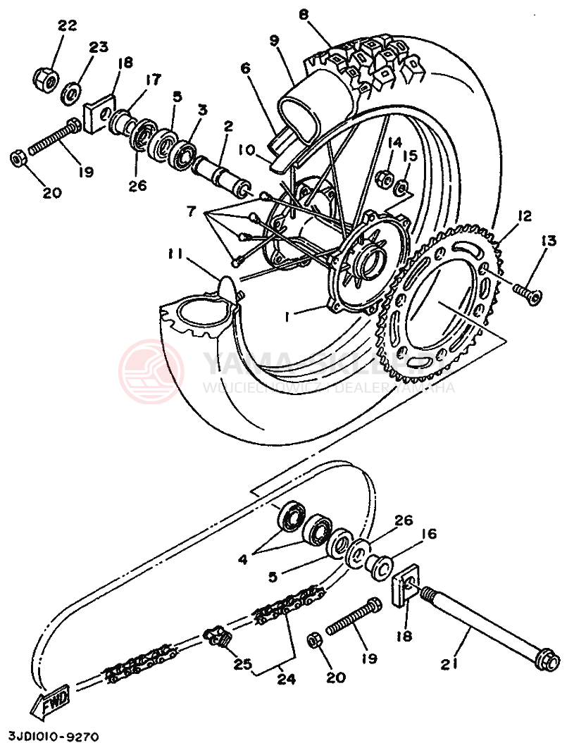 Schemat "Koło tył" do Yamaha YZ250WR WIDE RATIO YZ250