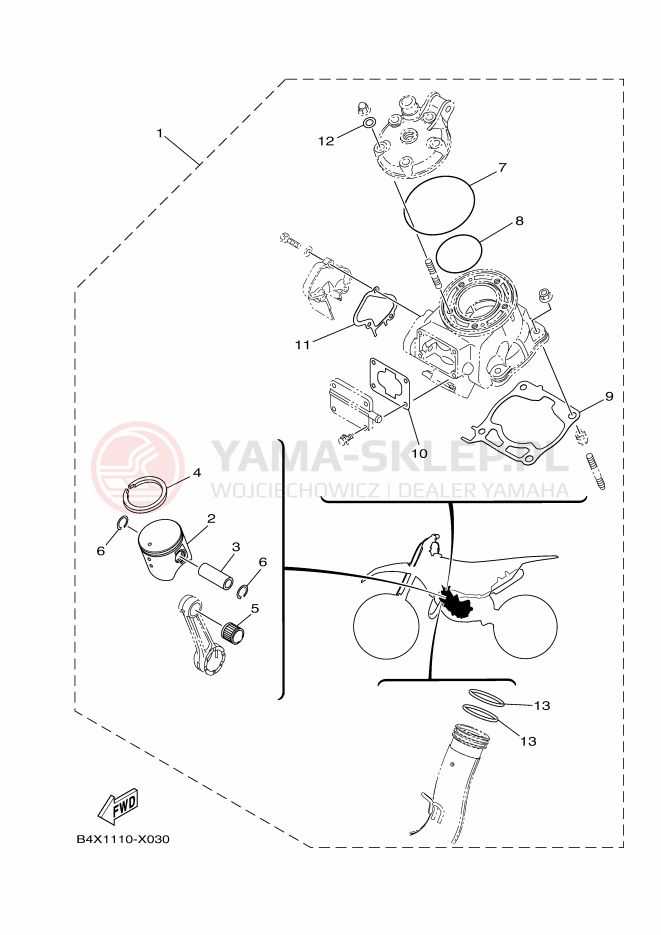 Schemat "ZESTAW NAPRAWCZY TŁOKA" do Yamaha YZ125