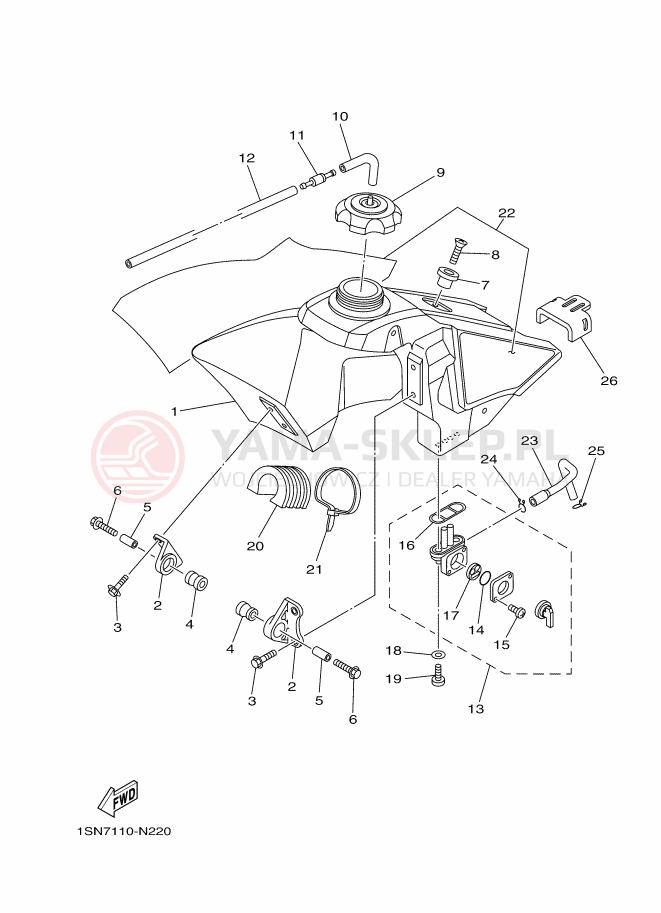 Schemat "zbiornik paliwa" do Yamaha YZ85LW