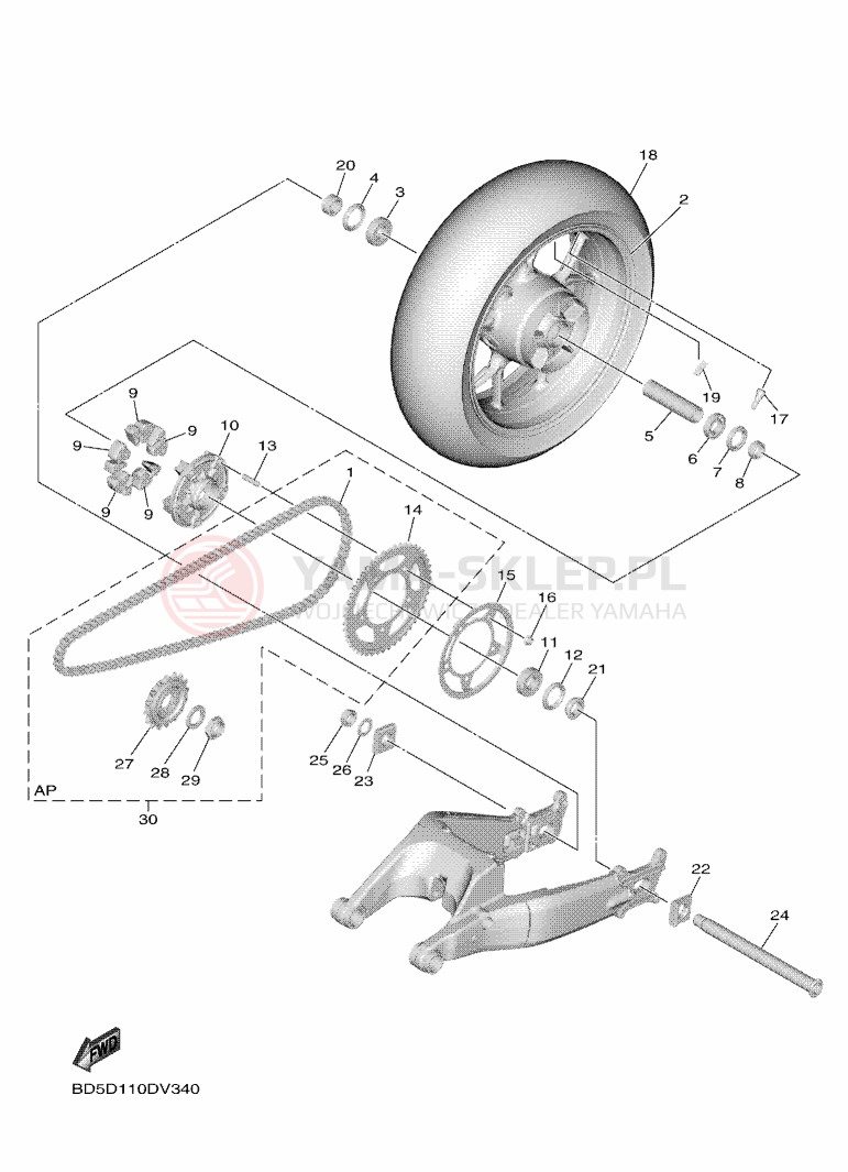 Schemat "Koło tył" do Yamaha NIKEN GT