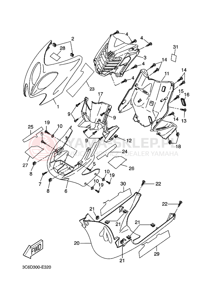 Schemat "Nadwozie przód" do Yamaha AEROX