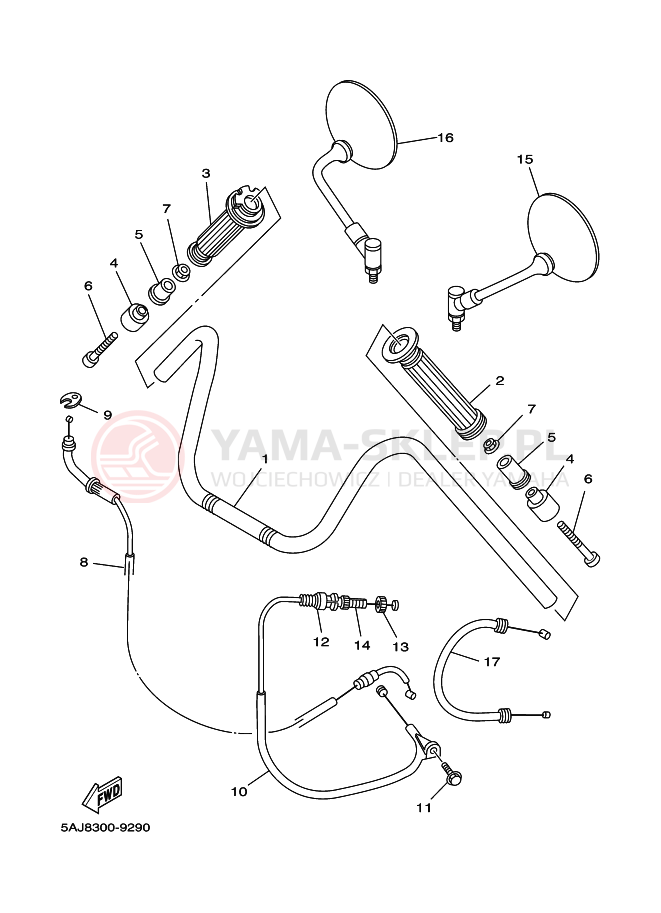 Schemat "Kierownica i osprzęt" do Yamaha XV125