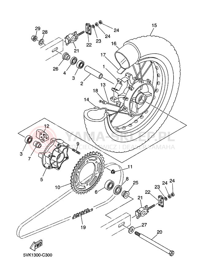 Schemat "Koło tył" do Yamaha XT660R