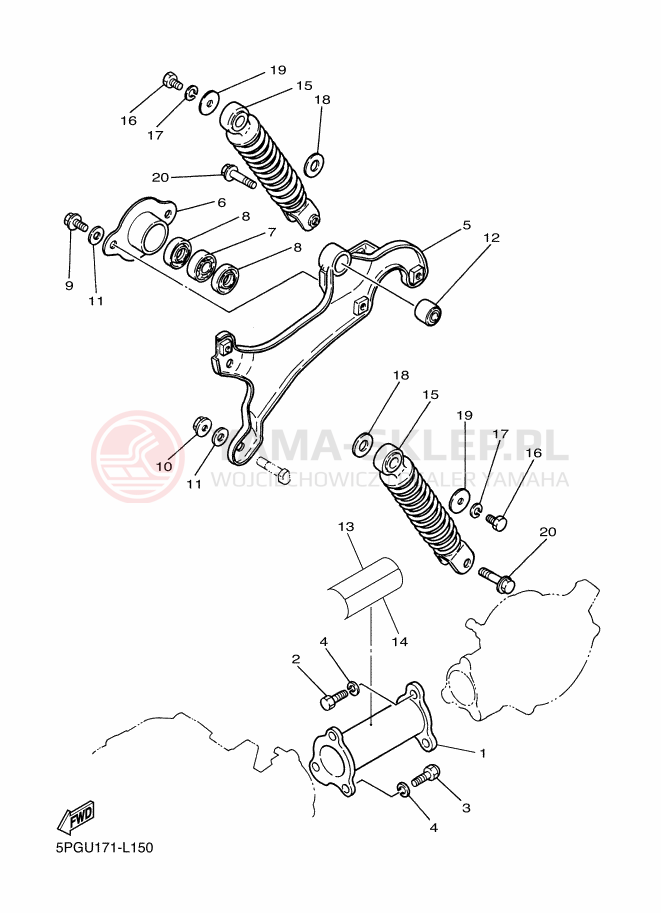 Schemat "wahacz, zawieszenie tył" do Yamaha PW50