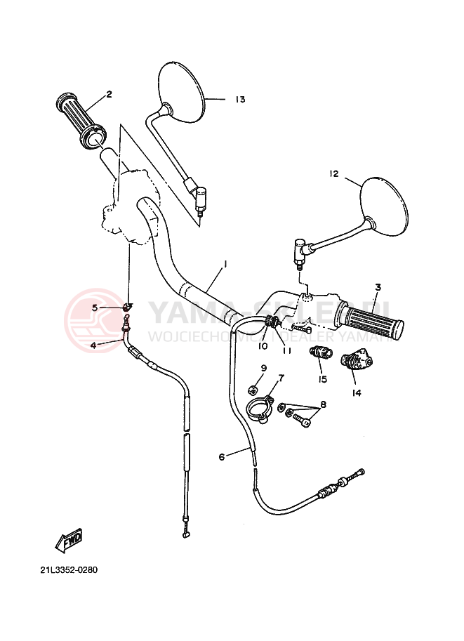 Schemat "Kierownica i osprzęt" do Yamaha SR250