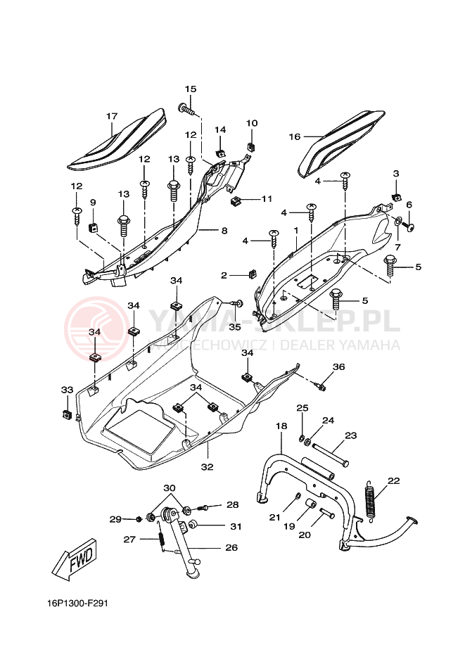 Schemat "Stopka postojowa i podnóżki" do Yamaha XCITY