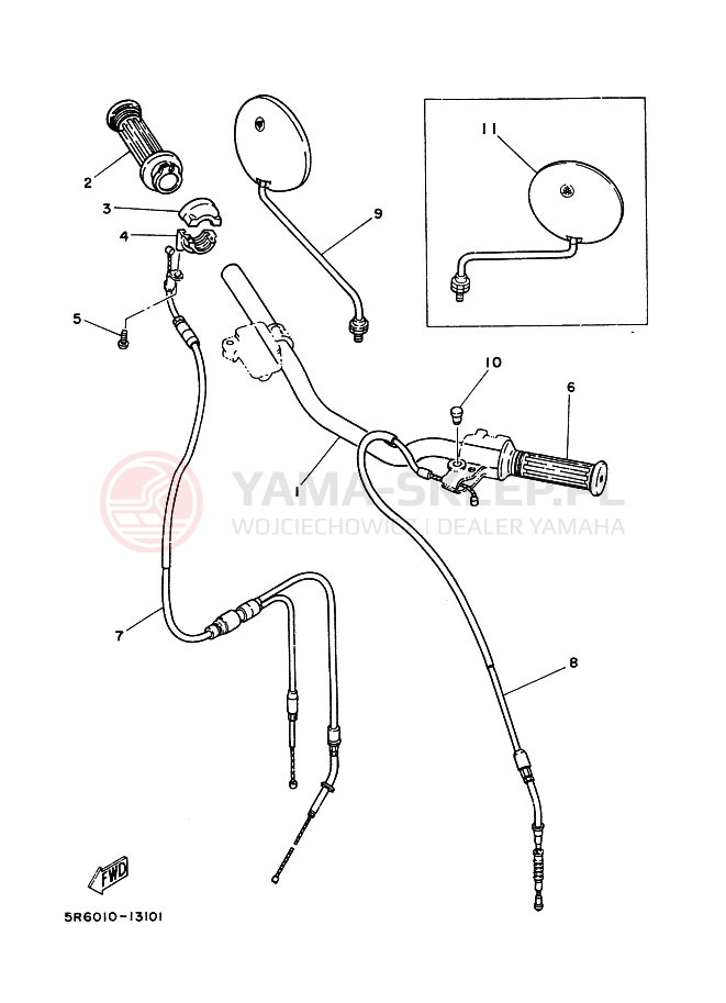 Schemat "Kierownica i osprzęt" do Yamaha RZ50