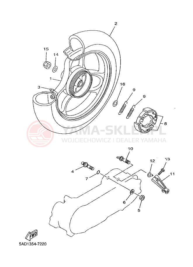 Schemat "KOŁO TYLNE" do Yamaha OVETTO 50