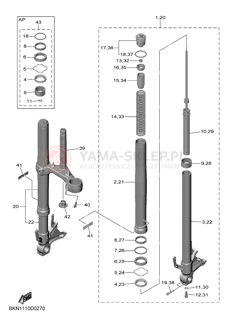 Schemat "Amortyzatory przód" do Yamaha R9