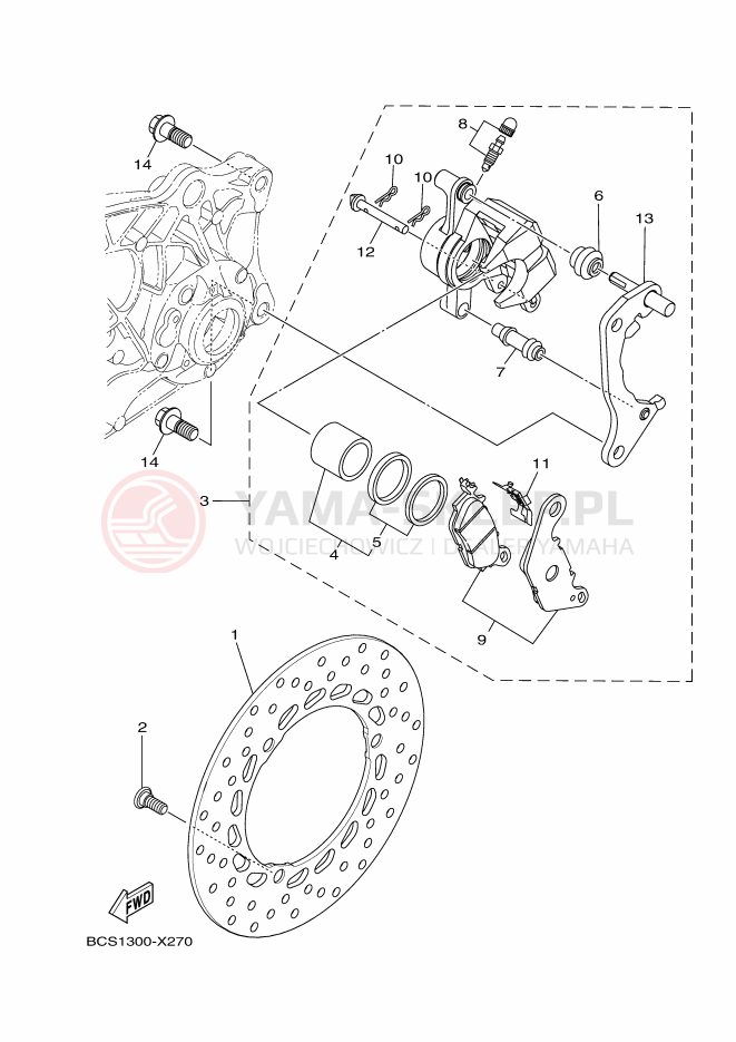 Schemat "Zacisk hamulcowy tylny" do Yamaha TRICITY 125