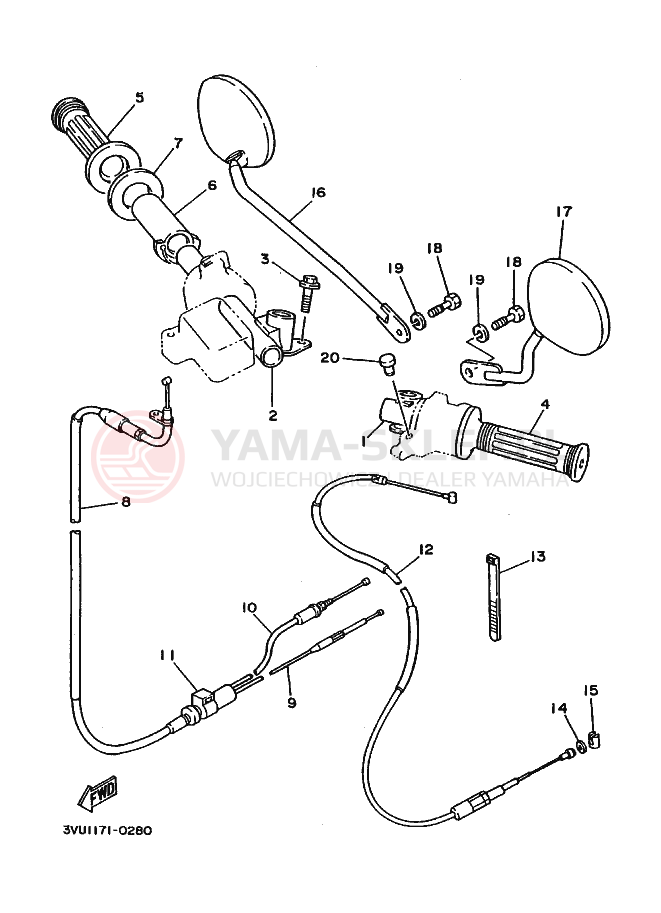 Schemat "Kierownica i osprzęt" do Yamaha YSR80 YSR80B