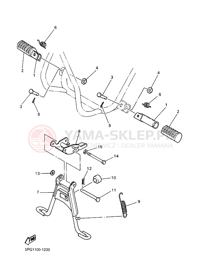 Schemat "Stopka postojowa i podnóżki" do Yamaha PW50