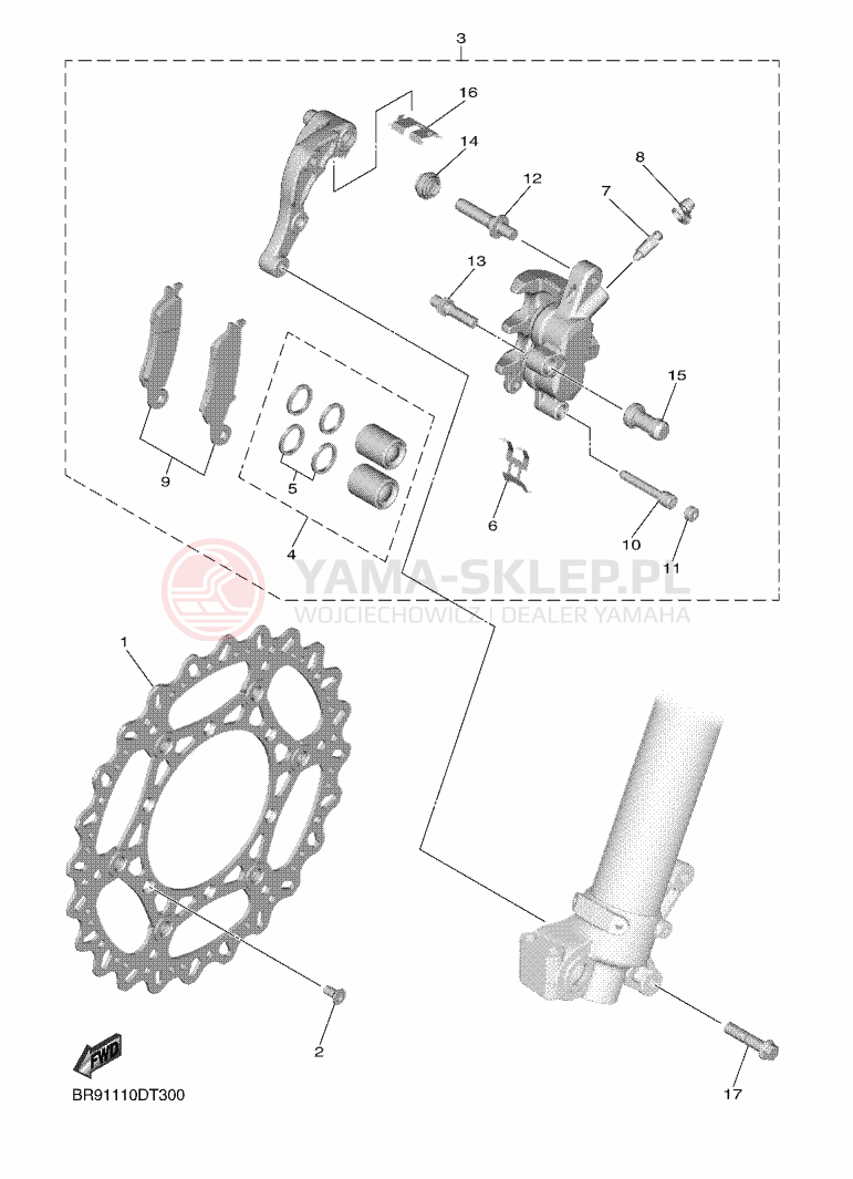 Schemat "Zacisk hamulcowy + tarcza przód" do Yamaha YZ450F
