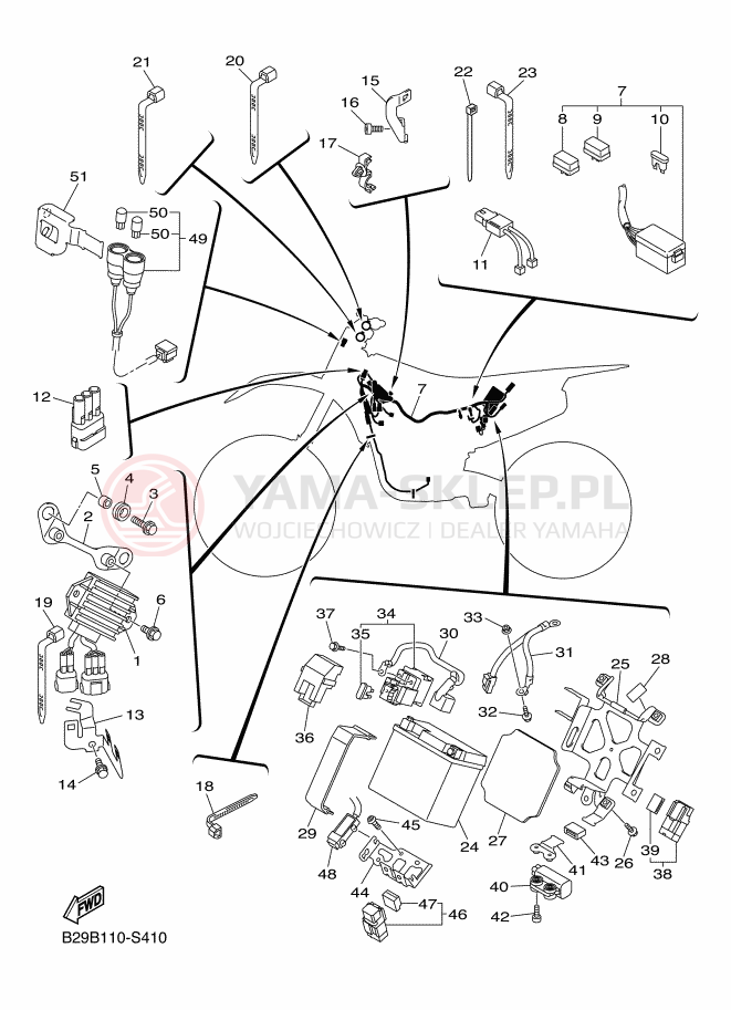 Schemat "układ elektryczny" do Yamaha YZ250FX