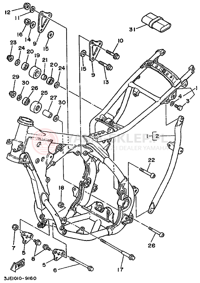 Schemat "rama" do Yamaha YZ250WR WIDE RATIO YZ250