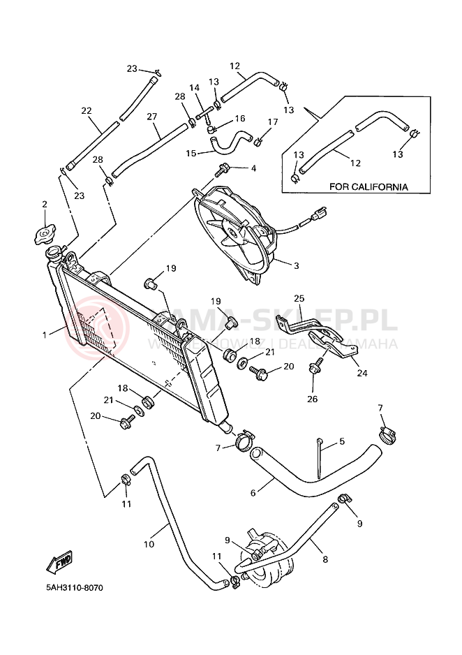 Schemat "Układ chlodzenia" do Yamaha YZF600R YZF600RK YZF