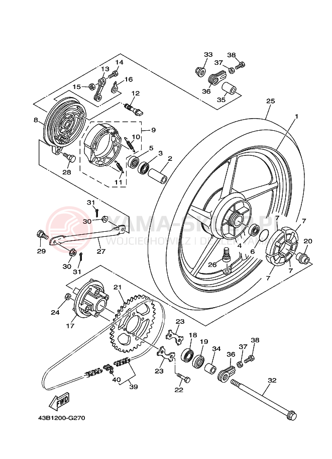 Schemat "Koło tył" do Yamaha YBR125EGS