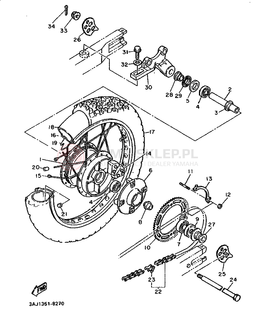 Schemat "Koło tył" do Yamaha XT600Z TENERE