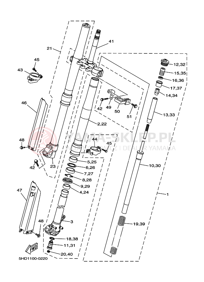 Schemat "Amortyzatory przód" do Yamaha YZ125