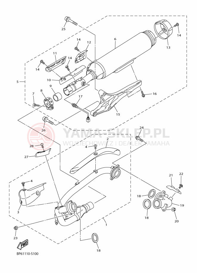 Schemat "Wydech końcowy" do Yamaha XV950 ABS