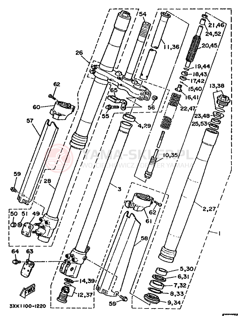 Schemat "Amortyzatory przód" do Yamaha WR250Z
