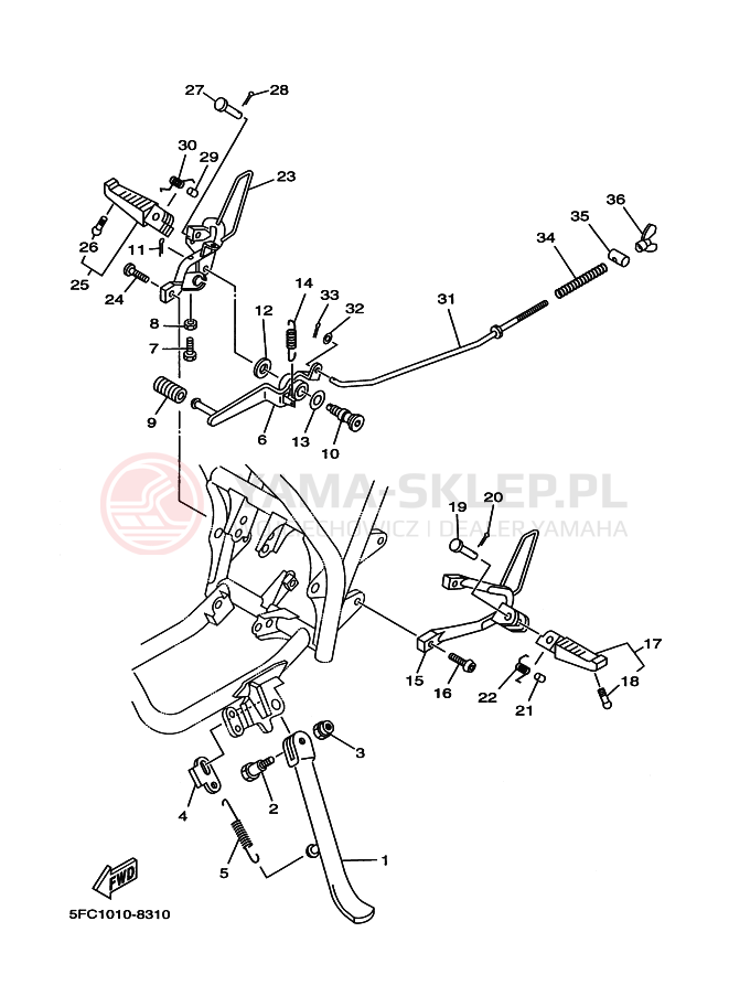 Schemat "Stopka postojowa i podnóżki" do Yamaha RZ50