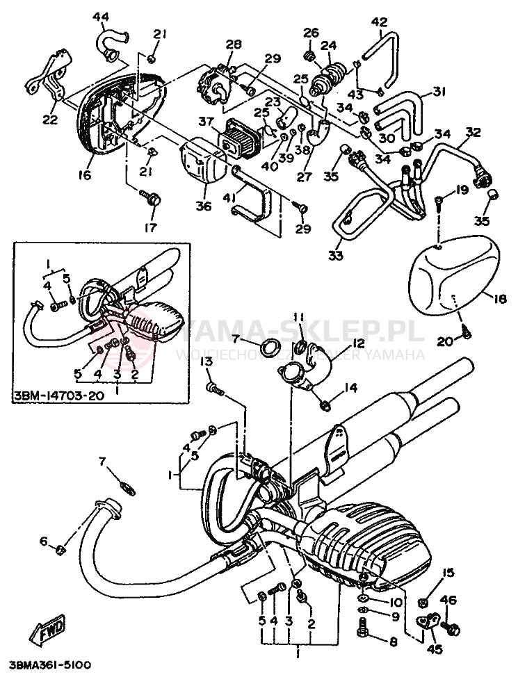 Schemat "Wydech końcowy" do Yamaha XV535 VIRAGO