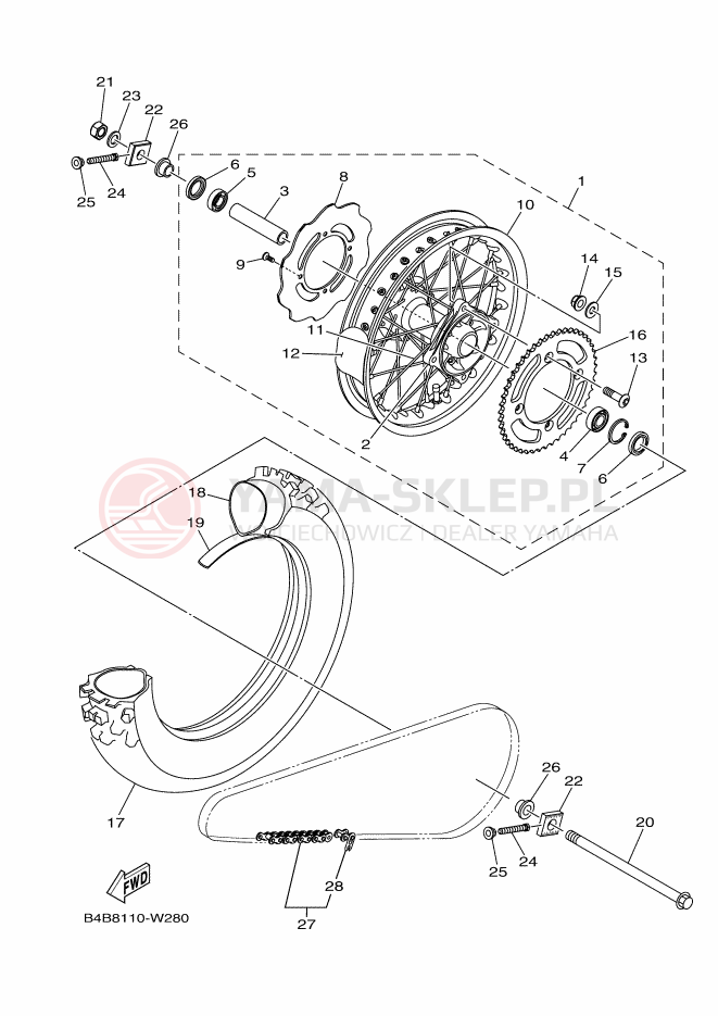 Schemat "Koło tył" do Yamaha YZ85