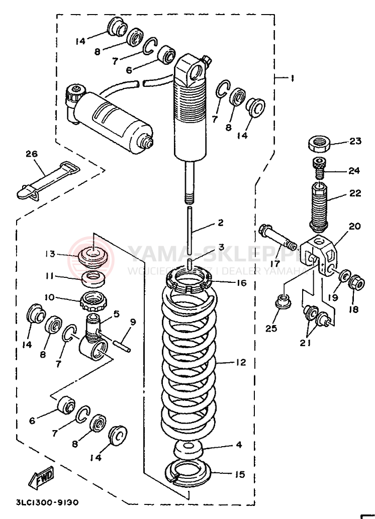 Schemat "zawieszenie tył" do Yamaha TZ250