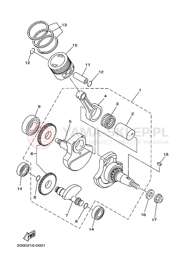 Schemat "Wał korbowy, tłok" do Yamaha YBR125E
